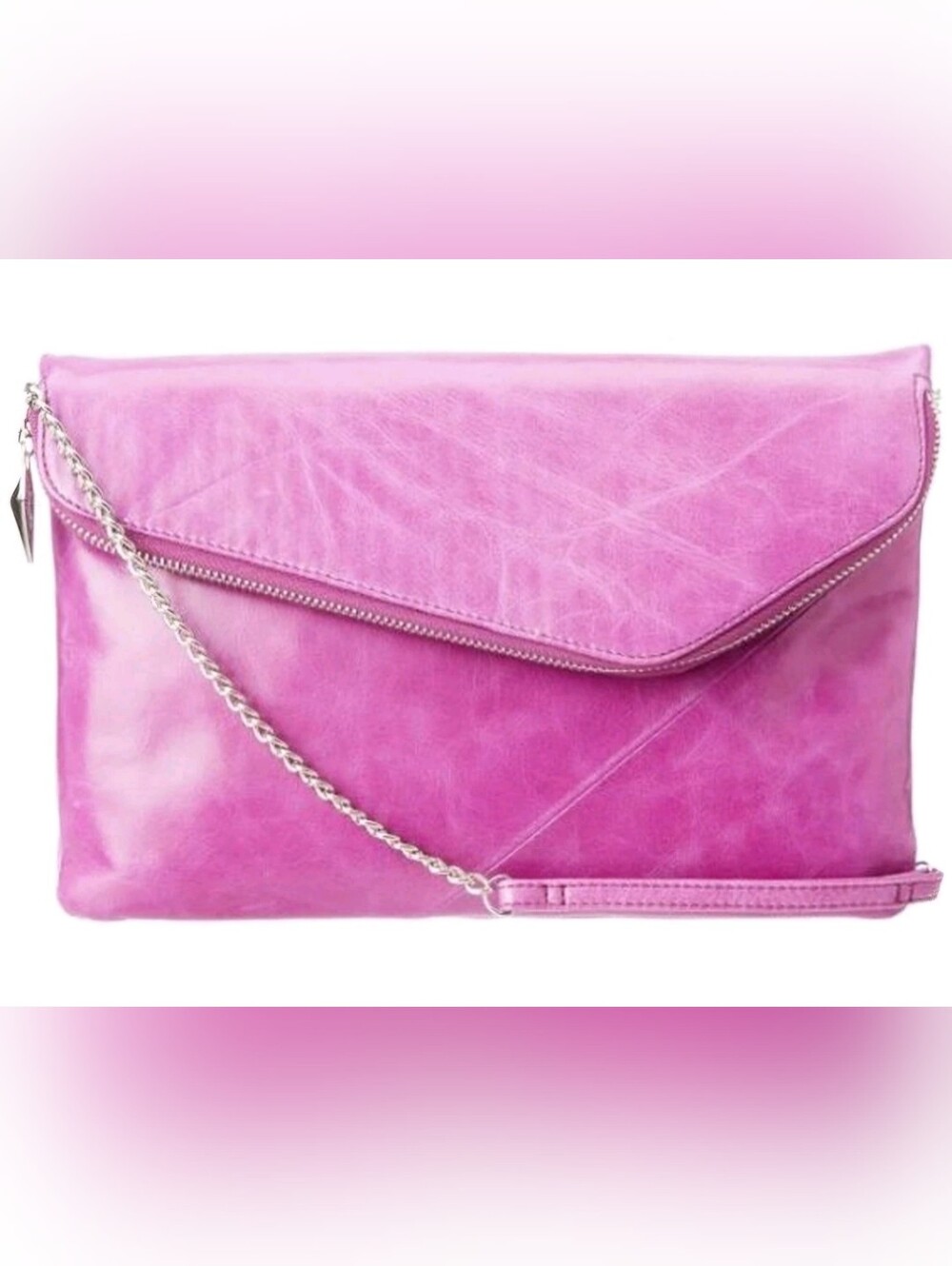 Hobo International Jessa Pink Leather Envelope Clutch with Chain Strap
